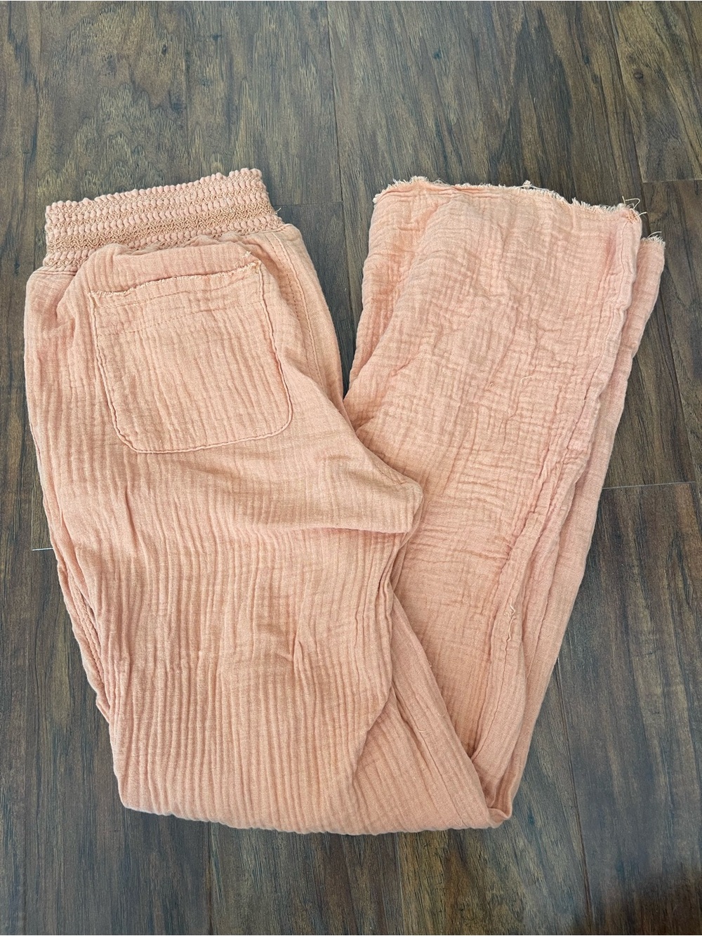 Sincerely Jules Gauze Wide Leg Pants Size Small Peach 100% Cotton GUC Boho